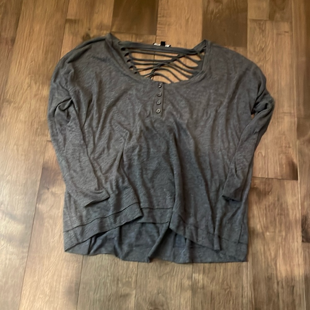 Throw over your workout clothes! Show off that back- grey long sleeve